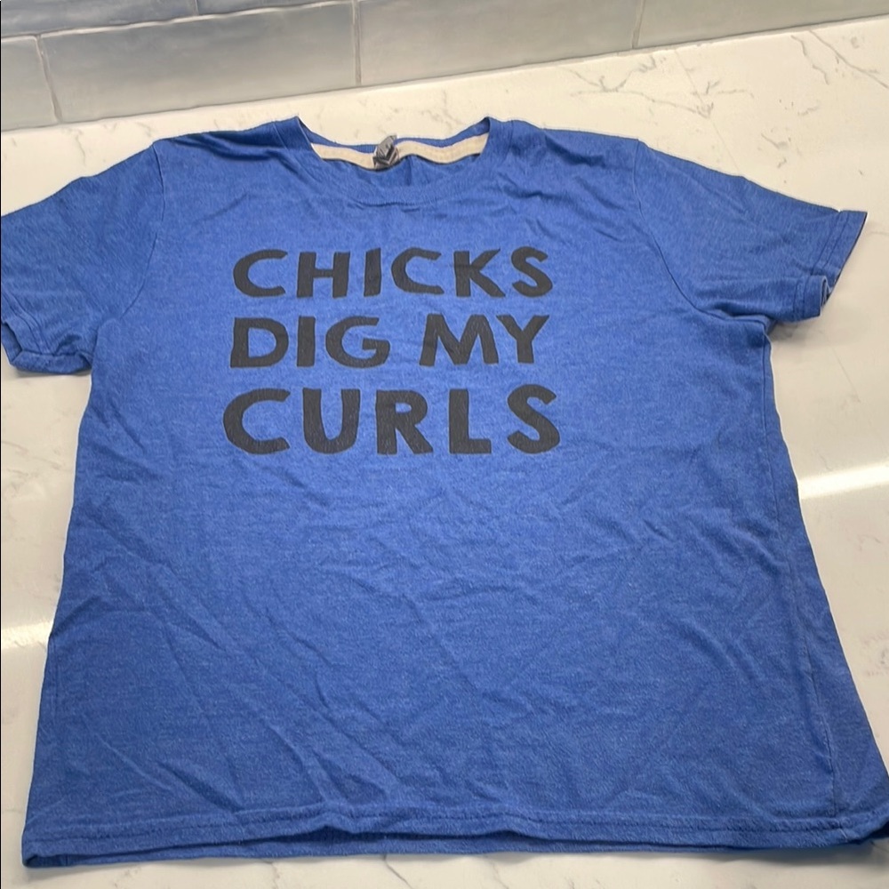 Blue Graphic T-Shirt with Black Text